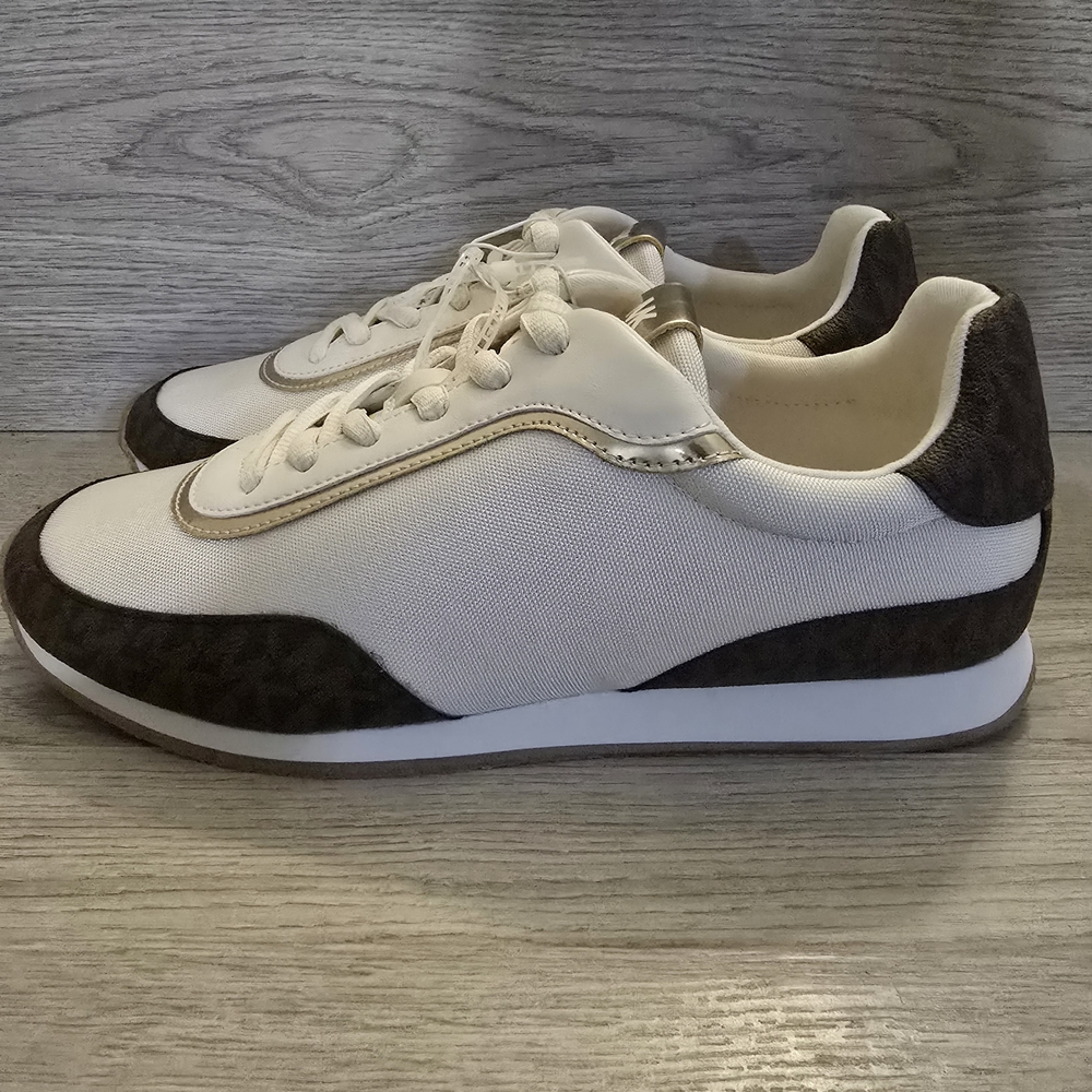 Stylish MK Cream and Brown Sneakers